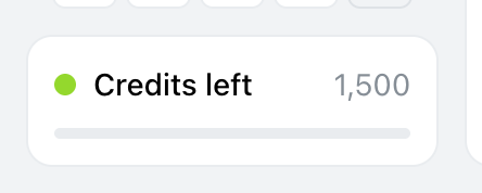 Sidebar panel labelled Credits left showing the remaining balance and a progress bar underneath it
